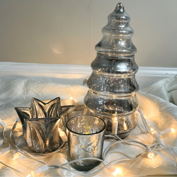 🔥Pottery Barn vintage holiday mercury glass home decor Lenox crystal votive - Picture 12 of 16